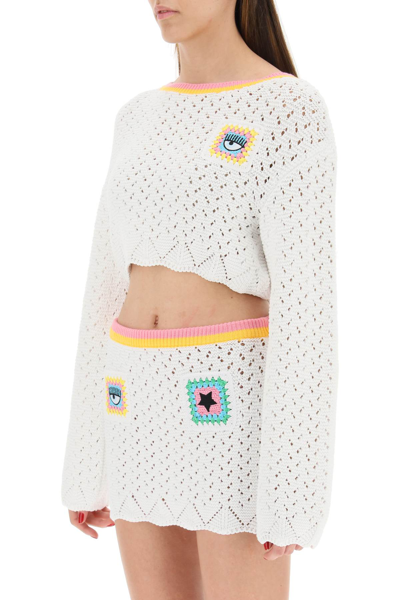 Shop Chiara Ferragni Crochet Cropped Sweater In Multi (white)
