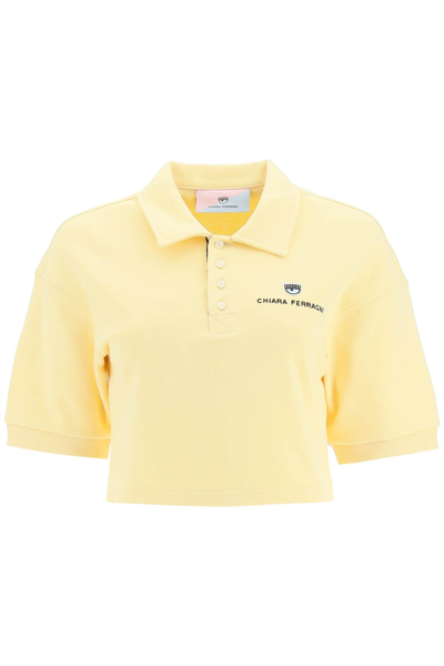 Shop Chiara Ferragni Cropped Fleece Polo Shirt In Sunlight (yellow)