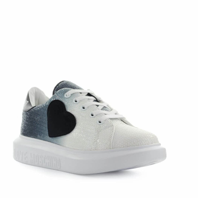 Shop Love Moschino White Black Sequins Sneaker In Bianco/nero