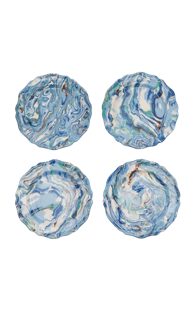Shop Moda Domus Set-of-four Ceramic Dessert Plates In Green,blue
