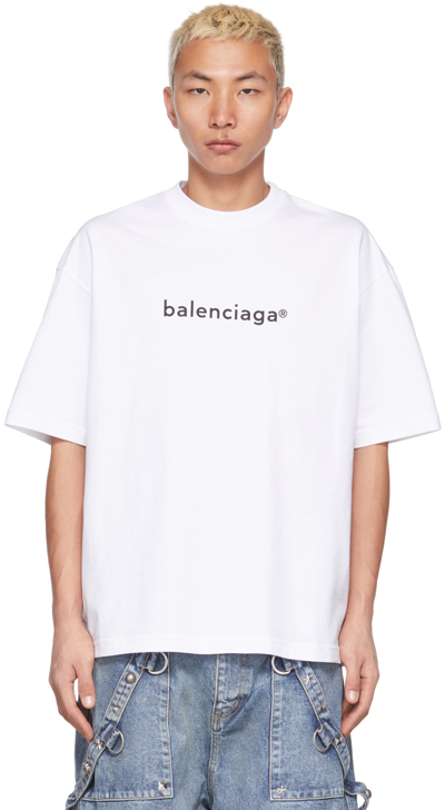 Shop Balenciaga White Copyright Logo T-shirt In 9040 White