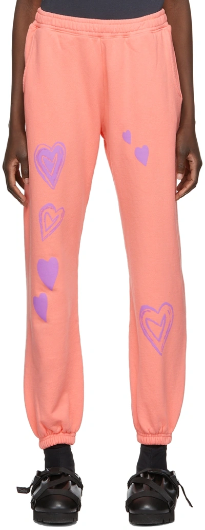 Kids Worldwide Ssense Exclusive Pink & Purple All Over Heart Print Lounge Pants In Bubble Gum