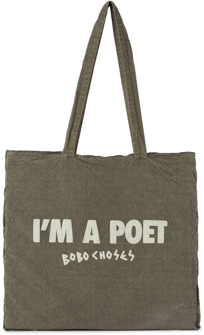 Shop Bobo Choses Kids Grey 'i'm A Poet' Logo Tote In 940 Dark Grey