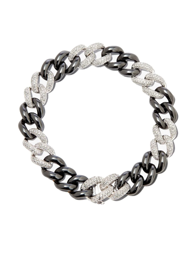 Shop Shay 18kt White Gold Essential Link Diamond And Ceramic Bracelet In White Gold Black Ceramic