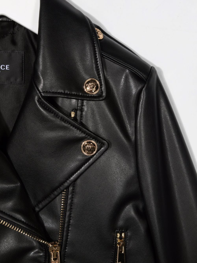 Shop Versace Faux Leather Biker Jacket In Black