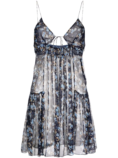 Dsquared2 Floral Silk Mini Dress In Blue