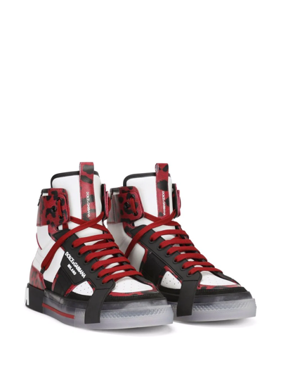 Dolce & Gabbana Men's Cheetah-print Clear-sole High-top Sneakers In Black
