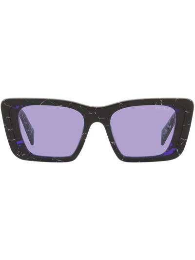Shop Prada Marble-effect Rectangle Frame Sunglasses In Black