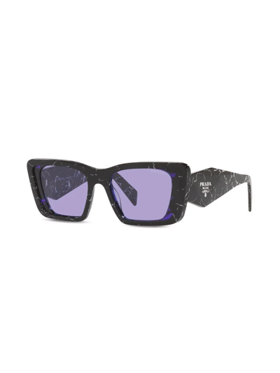 Prada Marble-effect Rectangle Frame Sunglasses In Black