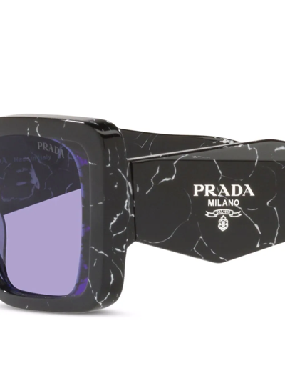 Shop Prada Marble-effect Rectangle Frame Sunglasses In Black