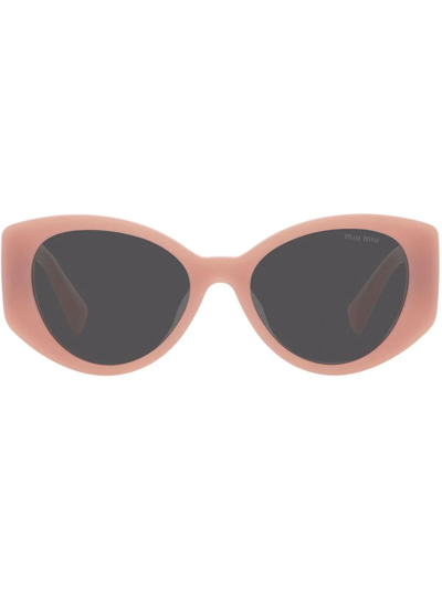 Shop Miu Miu Logo-arm Cat-eye Sunglasses In Pink