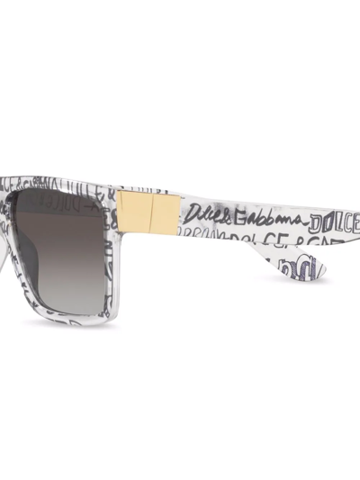 Dolce & Gabbana Graffiti-print Square-frame Sunglasses In White