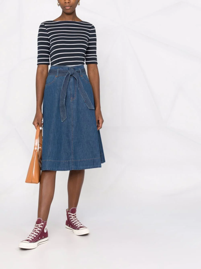 Shop Lauren Ralph Lauren Horizontal-stripe Short-sleeve Top In Blue