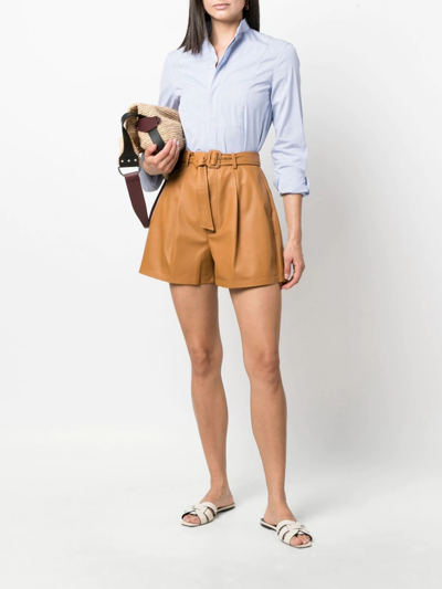 Shop Polo Ralph Lauren Flared Leather Shorts In Neutrals