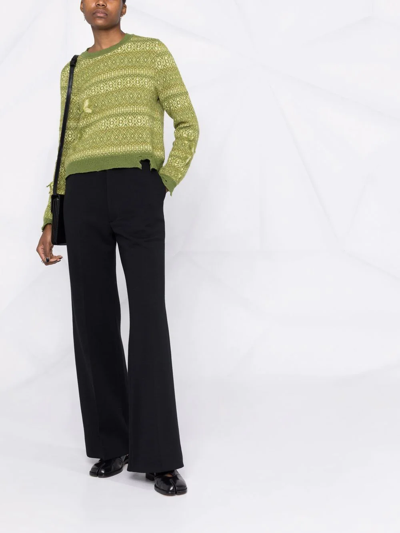 Maison Margiela Fair Isle Distressed-finish Jumper In Green