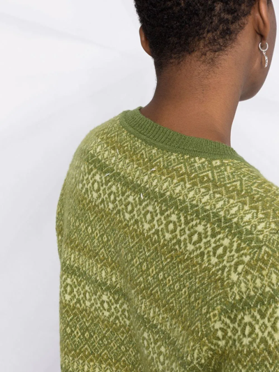 Shop Maison Margiela Fair Isle Distressed-finish Jumper In Green