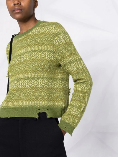 Maison Margiela Fair Isle Distressed-finish Jumper In Green