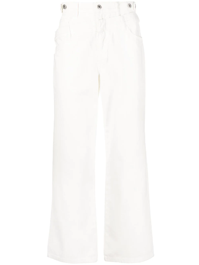 Shop Feng Chen Wang Layered High-waisted Jeans In White