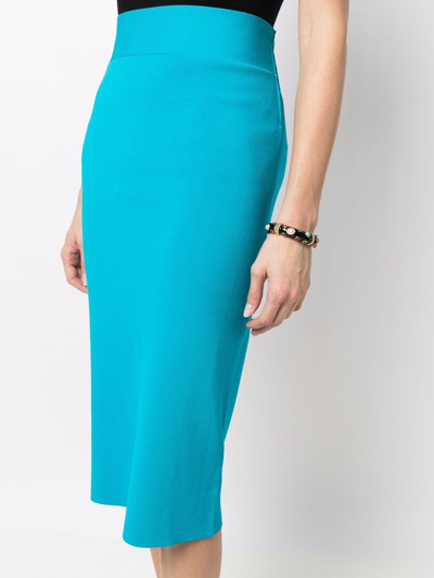 Shop P.a.r.o.s.h Roma Knitted Pencil Skirt In Blue
