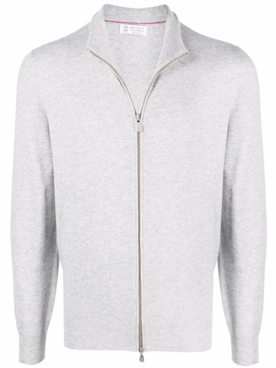 Shop Brunello Cucinelli Zip-up Cashmere Jumper In Grey