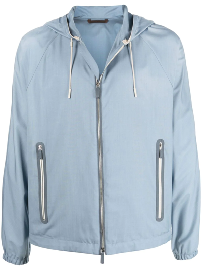 Shop Ermenegildo Zegna Zip-front Shell Jacket In Blue