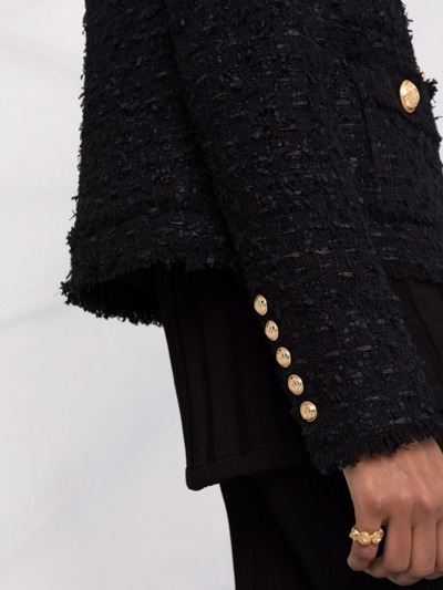 Shop Balmain Collarless Four-pocket Tweed Jacket In Black