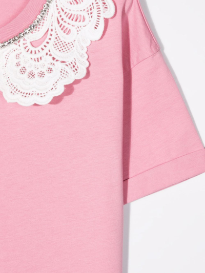 Shop N°21 Crystal-embellished Lace-trim T-shirt In Pink