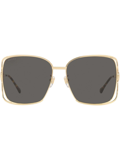 Shop Gucci Horsebit Square-frame Sunglasss In Gold