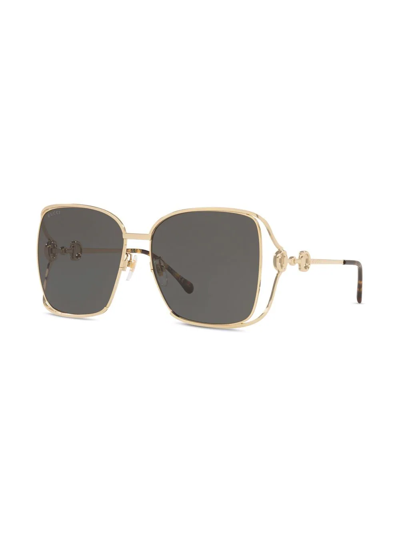 Shop Gucci Horsebit Square-frame Sunglasss In Gold