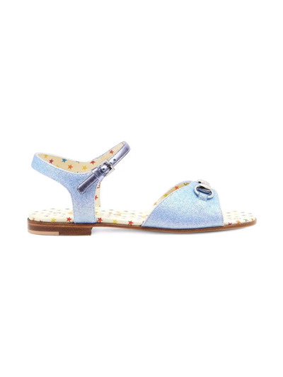Shop Gucci Horsebit Glitter-detail Sandals In Blue