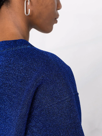 Shop Oseree Lumiere Metallic Round-neck Sweatshirt In Blue