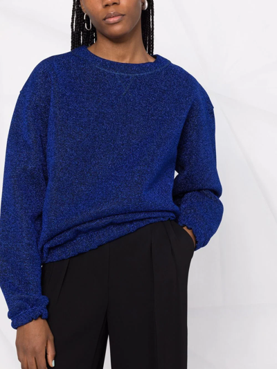 Shop Oseree Lumiere Metallic Round-neck Sweatshirt In Blue