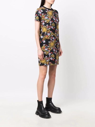 Shop Versace Jeans Couture Mix-print T-shirt Dress In Black