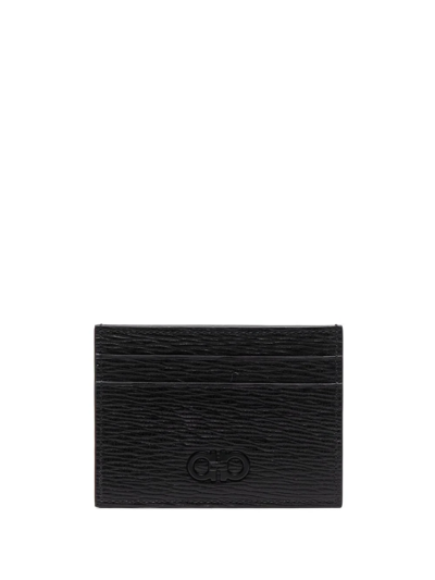 Shop Ferragamo Gancini-plaque Leather Card Holder In Black