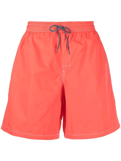 Shop Apc Logo-embroidered Swimming Shorts In Orange