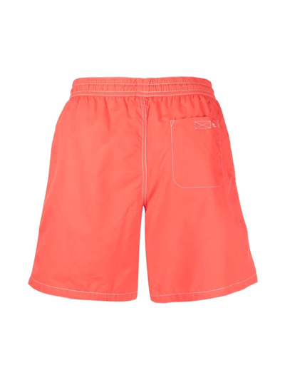 Shop Apc Logo-embroidered Swimming Shorts In Orange