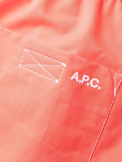 Shop Apc Logo-embroidered Swimming Shorts In Orange