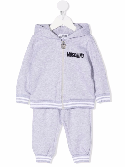 Shop Moschino Teddy-print Hooded Tracksuit In Grey