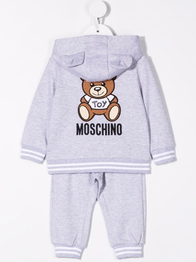 Shop Moschino Teddy-print Hooded Tracksuit In Grey