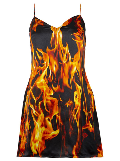 Shop Vetements Fire Print Slip Mini Dress In Black