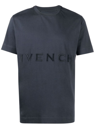 Shop Givenchy Embroidered Logo Slim T-shirt In Blue