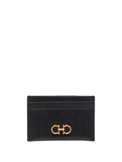 Shop Ferragamo Black Gancini Leather Card Holder