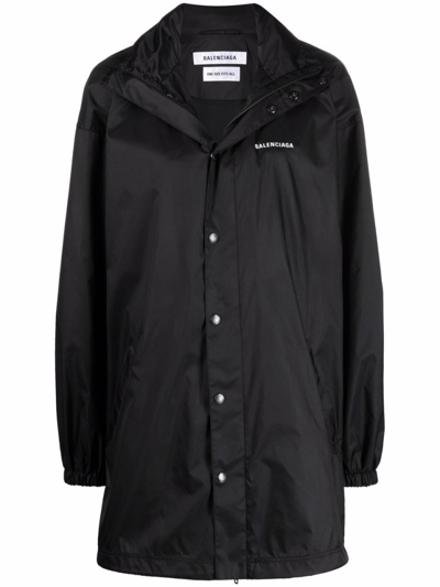 Shop Balenciaga Black Logo-print Rain Jacket