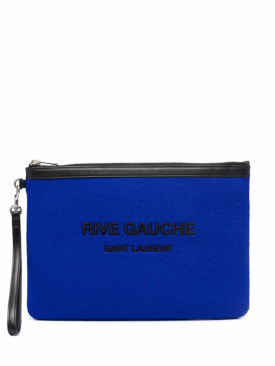 Shop Saint Laurent Logo Lettering Clutch Bag Blue