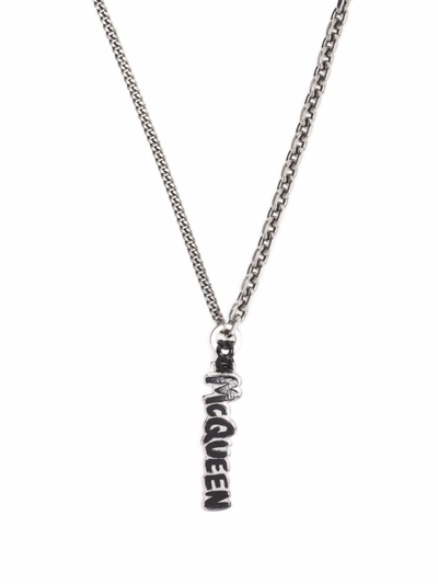 Shop Alexander Mcqueen Logo-plaque Chain Necklace In Silver