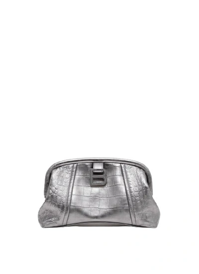 Shop Balenciaga Editor Xs Clutch In Silver Croc Embossed Calfskin In Grey