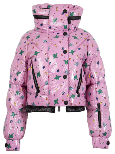 Shop Moncler Plumel Puffer Bomber Jacket In Pink
