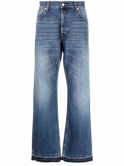 Shop Alexander Mcqueen Navy Mid-rise Wide-leg Jeans In Blue