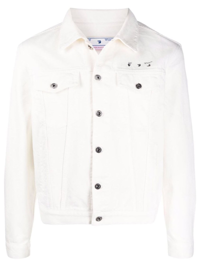 Shop Off-white Caravaggio Arrow Slim-fit Denim Jacket In White