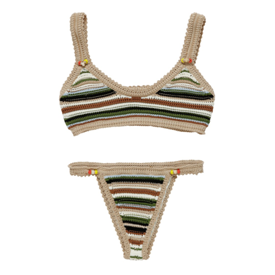 Shop Alanui Multicolor Knitted Beach Break Bikini